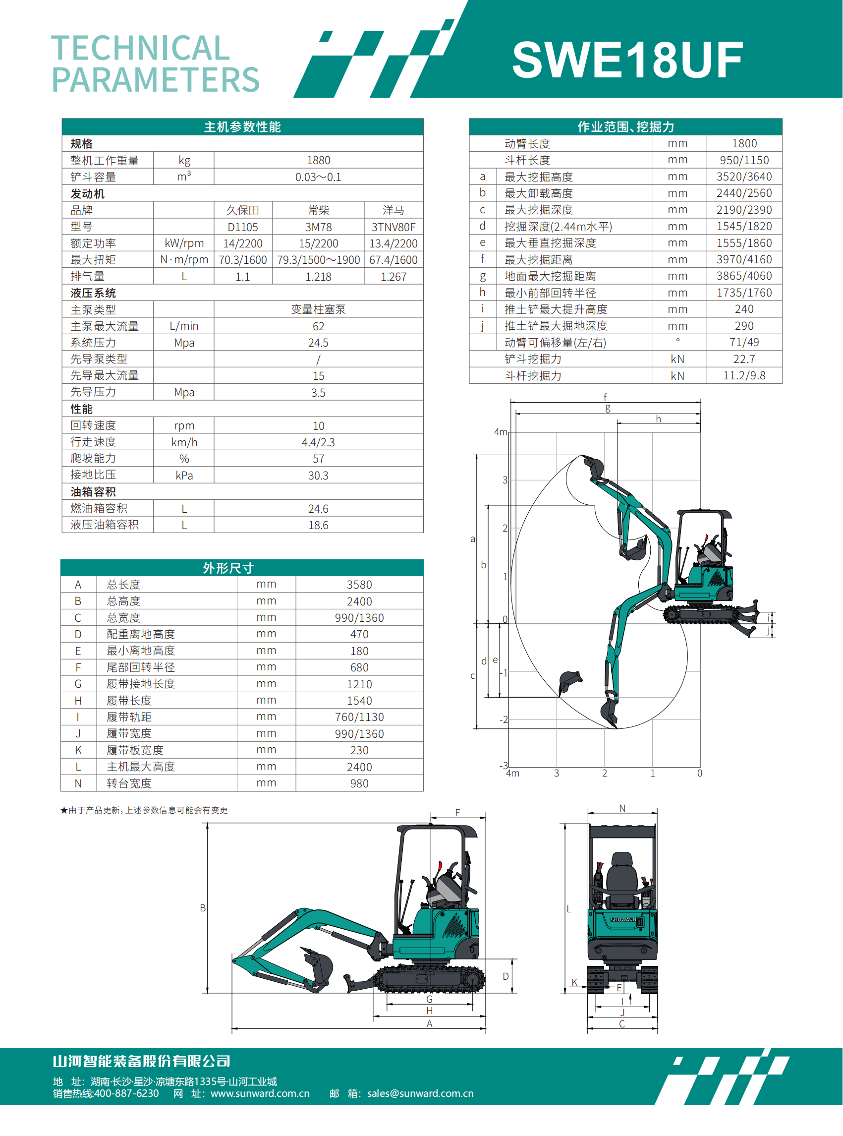 SWE18UF 微型挖掘机